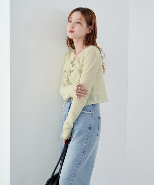 Kastane（カスタネ）の「【2WAY】フロントシャーリングTee（Tシャツ/カットソー・レディース・アイボリー/ライム/ピンク・FREE）」の17枚目の写真