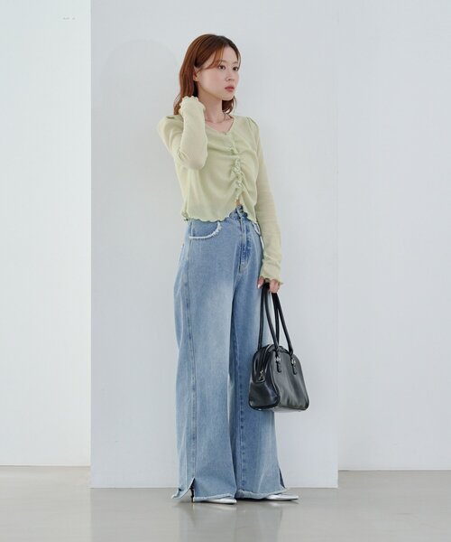 Kastane（カスタネ）の「【2WAY】フロントシャーリングTee（Tシャツ/カットソー・レディース・アイボリー/ライム/ピンク・FREE）」の21枚目の写真