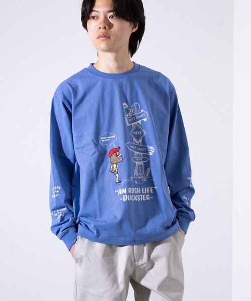FREDY MAC(フレディーマック)の「【Duckster/ダックスター】吸水速乾天竺 AN RUSH LIFE ロングスリーブTシャツ(Tシャツ/カットソー・メンズ・ブラック/ライトブルー/アイボリー/サーモンピンク・M/L)」の6枚目の写真