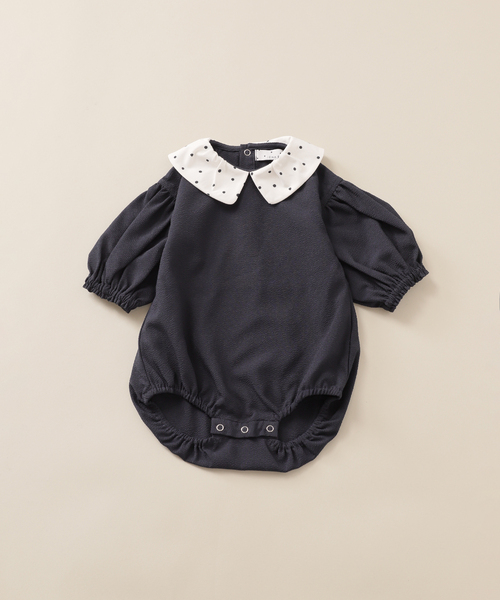 IENA ENFANT 黒チェック柄ロンパース  スタイ　セット 襟付きロンパース baby(70cm-90cm)（ロンパース）｜IENA ENFANT