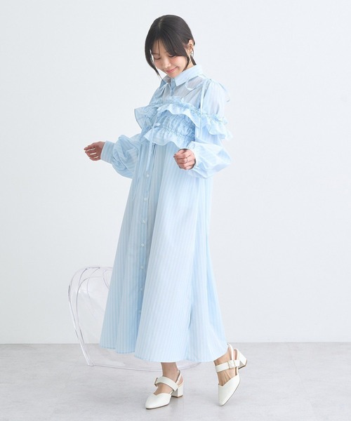earth music&ecology（アースミュージックアンドエコロジー）の「SET2点シャーリングビスチェ＋シャツワンピース（シャツワンピース・レディース・オフホワイト/ブルー/イエロー・FREE）」の6枚目の写真