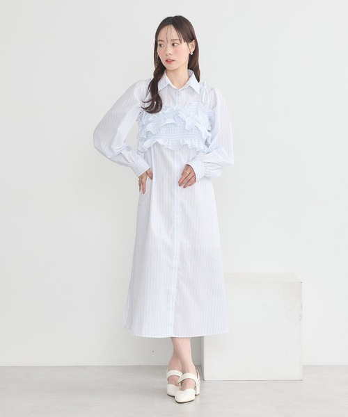earth music&ecology（アースミュージックアンドエコロジー）の「SET2点シャーリングビスチェ＋シャツワンピース（シャツワンピース・レディース・オフホワイト/ブルー/イエロー・FREE）」の14枚目の写真