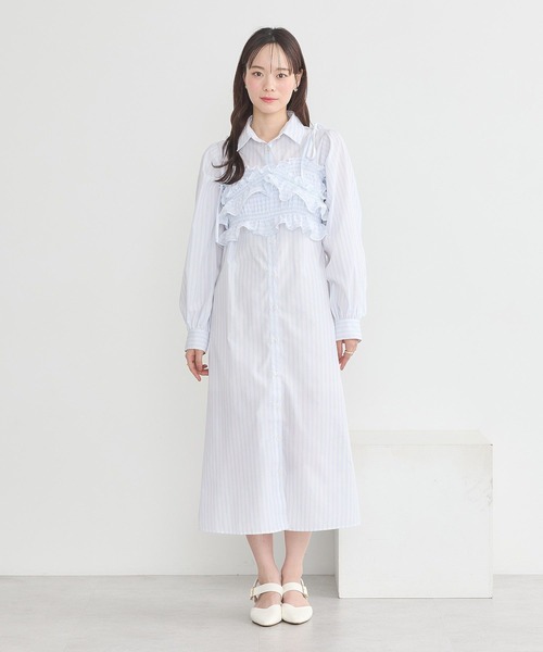 earth music&ecology（アースミュージックアンドエコロジー）の「SET2点シャーリングビスチェ＋シャツワンピース（シャツワンピース・レディース・オフホワイト/ブルー/イエロー・FREE）」の18枚目の写真