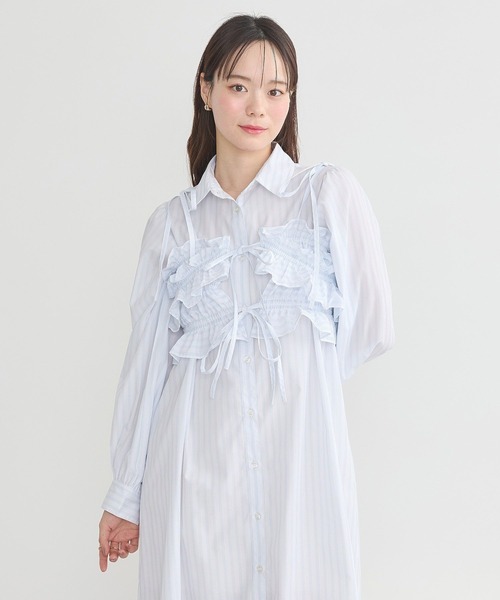 earth music&ecology（アースミュージックアンドエコロジー）の「SET2点シャーリングビスチェ＋シャツワンピース（シャツワンピース・レディース・オフホワイト/ブルー/イエロー・FREE）」の20枚目の写真