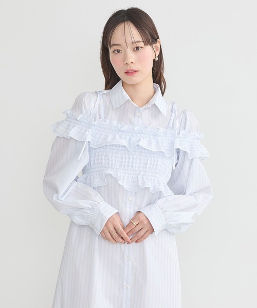 earth music&ecology（アースミュージックアンドエコロジー）の「SET2点シャーリングビスチェ＋シャツワンピース（シャツワンピース・レディース・オフホワイト/ブルー/イエロー・FREE）」の21枚目の写真