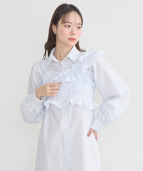 earth music&ecology（アースミュージックアンドエコロジー）の「SET2点シャーリングビスチェ＋シャツワンピース（シャツワンピース・レディース・オフホワイト/ブルー/イエロー・FREE）」の22枚目の写真