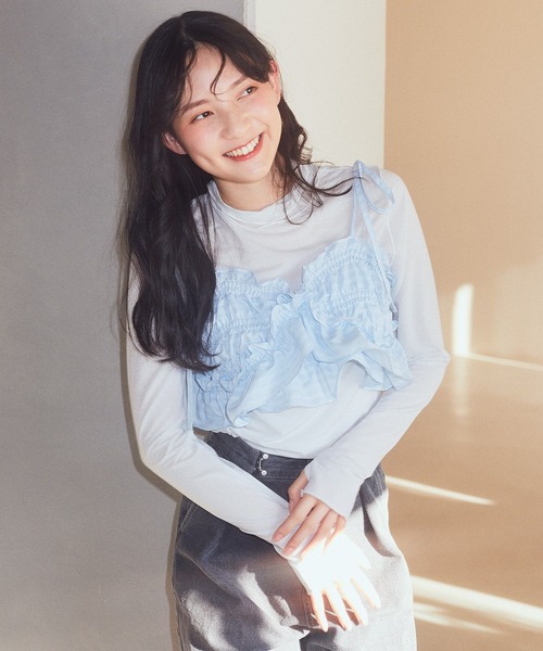 earth music&ecology（アースミュージックアンドエコロジー）の「SET2点シャーリングビスチェ＋シャツワンピース（シャツワンピース・レディース・オフホワイト/ブルー/イエロー・FREE）」の12枚目の写真