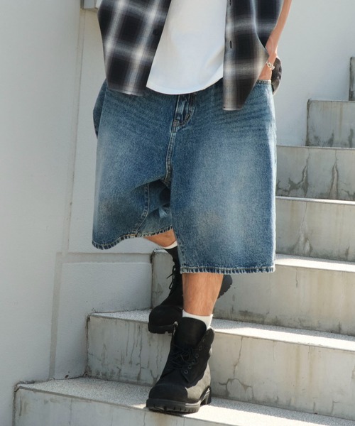 WEGO（ウィゴー）の「WEGO/イージーバギーデニムショーツ（デニムパンツ・メンズ・スカイブルー/コバルトブルー/ブラック系2/グレー・SMALL/MEDIUM/LARGE）」の4枚目の写真