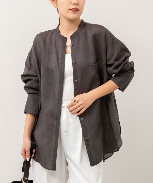 美品】ジルサンダー バンドカラー ノーカラーストライプシャツ 【公式