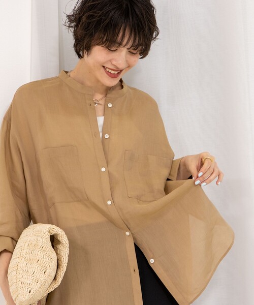 美品】ジルサンダー バンドカラー ノーカラーストライプシャツ