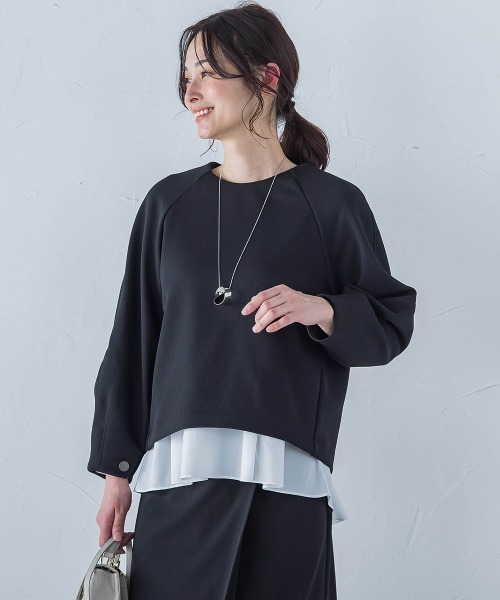 LAUTREAMONT(ロートレアモン)の「フォルムスリーブカットソー≪セットアップ対応/洗濯機で洗える≫(Tシャツ/カットソー・レディース・ブラック/オフホワイト・9号)」の2枚目の写真
