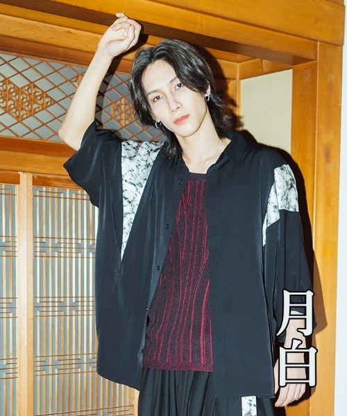 REZEN（リゼン）の「霞柄切替半袖シャツ（シャツ/ブラウス・メンズ・ライトグレー/パープル/ブラック・MEDIUM/LARGE）」の2枚目の写真