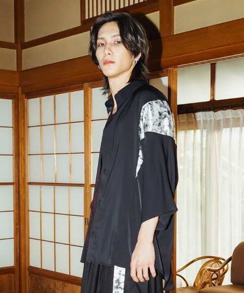 REZEN（リゼン）の「霞柄切替半袖シャツ（シャツ/ブラウス・メンズ・ライトグレー/パープル/ブラック・MEDIUM/LARGE）」の5枚目の写真