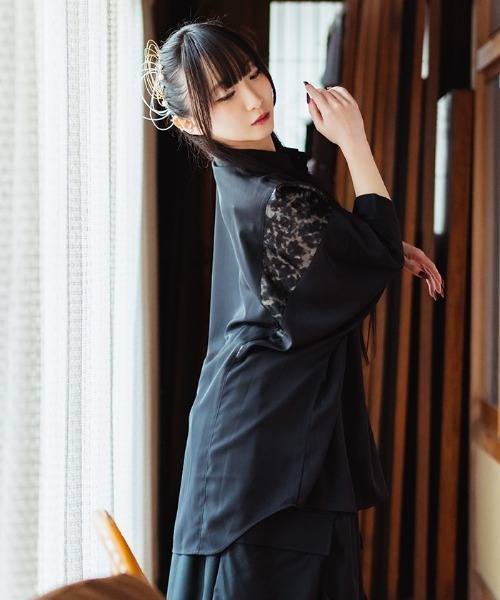 REZEN（リゼン）の「霞柄切替半袖シャツ（シャツ/ブラウス・メンズ・ライトグレー/パープル/ブラック・MEDIUM/LARGE）」の6枚目の写真