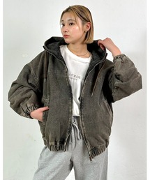 WHO'S WHO gallery（フーズフーギャラリー）の「【UNISEX/ユニセックス】ヴィンテージライクデニムフードジップブルゾン（ブルゾン）」