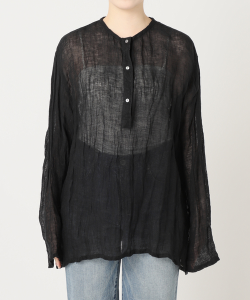 LINENクレープヘンリーネックブラウス（シャツ/ブラウス
