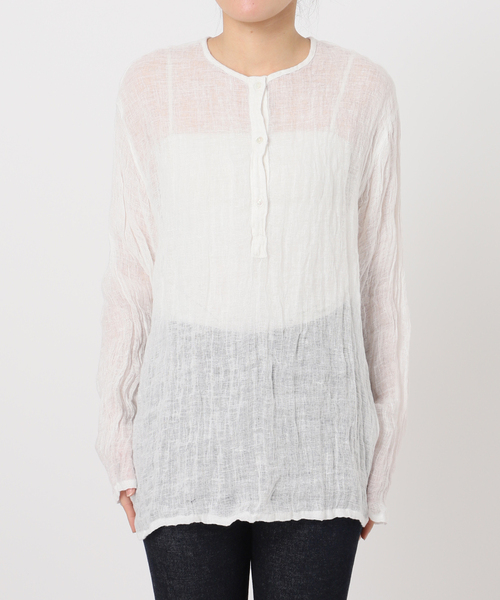 LINENクレープヘンリーネックブラウス（シャツ/ブラウス