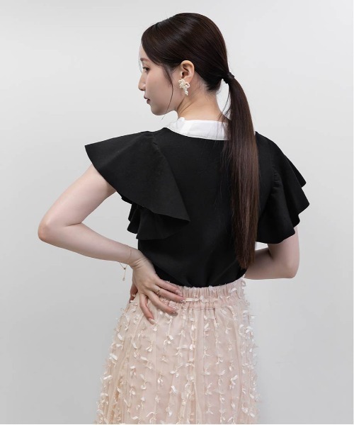 RANDA（ランダ）の「ボウタイリボンニットトップス（ニット/セーター・レディース・ホワイト/ライム/ブラック・FREE）」の6枚目の写真