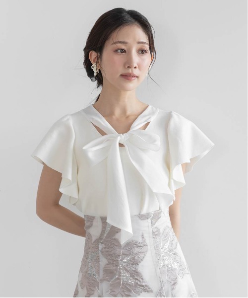 RANDA（ランダ）の「ボウタイリボンニットトップス（ニット/セーター・レディース・ホワイト/ライム/ブラック・FREE）」の9枚目の写真