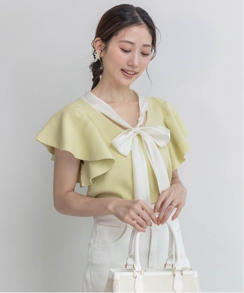 RANDA（ランダ）の「ボウタイリボンニットトップス（ニット/セーター・レディース・ホワイト/ライム/ブラック・FREE）」の15枚目の写真