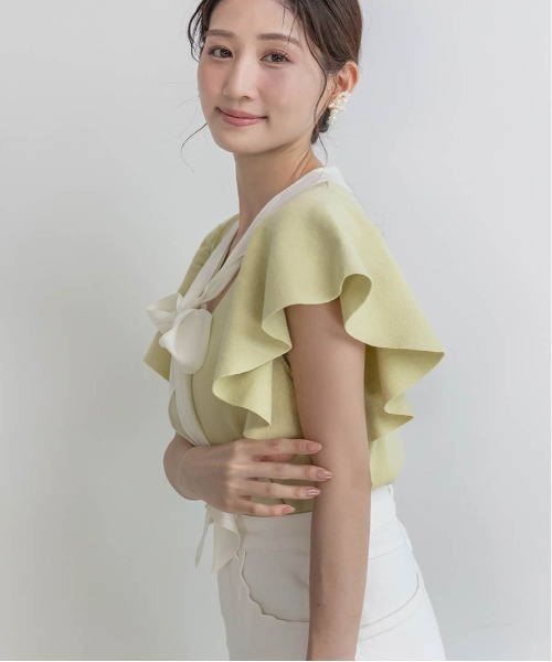 RANDA（ランダ）の「ボウタイリボンニットトップス（ニット/セーター・レディース・ホワイト/ライム/ブラック・FREE）」の16枚目の写真