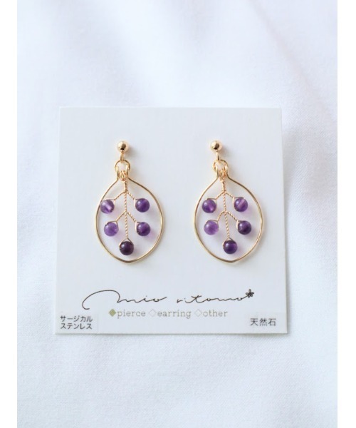 tone（トーン）の「【mio ritomo】Leaf　天然石のワイヤーピアス(MA)（ピアス（両耳用）・レディース・ブラウン/パープル/ピンク・FREE）」の2枚目の写真