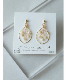 【mio ritomo】Leaf 天然石のワイヤーピアス(MA)