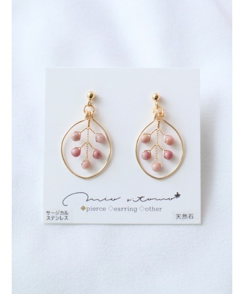 tone（トーン）の「【mio ritomo】Leaf　天然石のワイヤーピアス(MA)（ピアス（両耳用）・レディース・ブラウン/パープル/ピンク・FREE）」の3枚目の写真