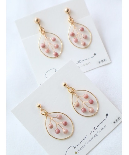 tone（トーン）の「【mio ritomo】Leaf　天然石のワイヤーピアス(MA)（ピアス（両耳用）・レディース・ブラウン/パープル/ピンク・FREE）」の7枚目の写真