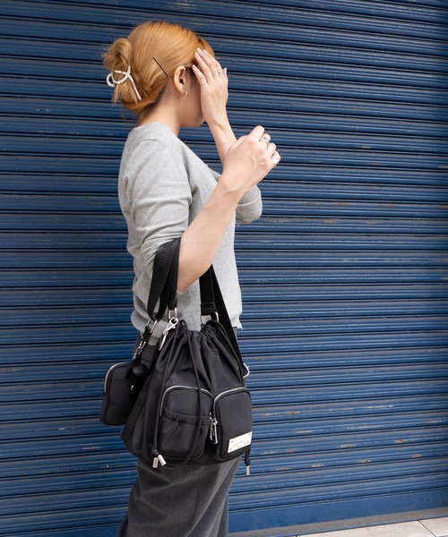 オリジナルジャガードテープショルダーポーチ付きドロストバッグ