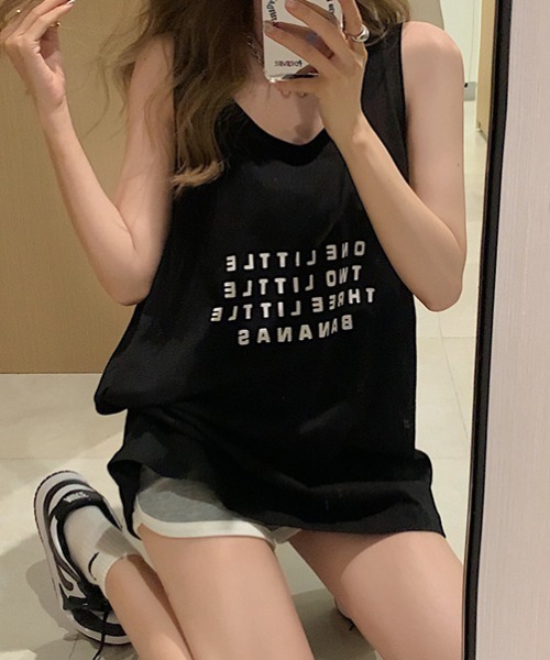 セール】オーバーサイズ シルエットフロントロゴプリントタンク