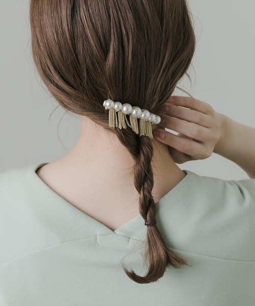 SMELLY（スメリー）の「パールチェーンバレッタ（バレッタ/ヘアクリップ・レディース・ゴールド系その他・-）」の3枚目の写真