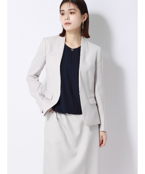 SUIT SQUARE（スーツスクエア）の「ウエストギャザープルオーバー 半袖 ウォッシャブル シフォンジョーゼット 無地 メタルパーツ（シャツ/ブラウス・レディース・ネイビー/ホワイト/ピンク/グレイッシュベージュ・38(9号)）」の13枚目の写真