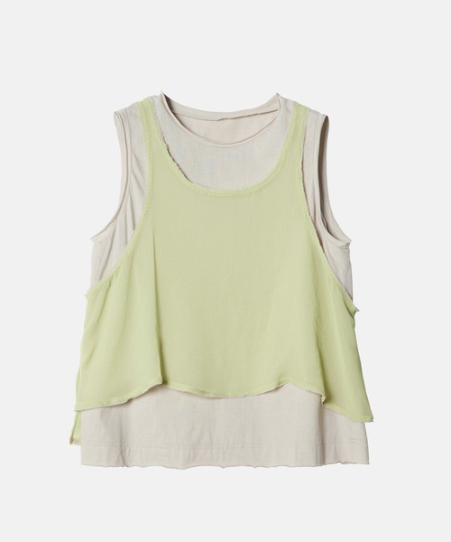 LE CIEL BLEU(ルシェルブルー)の「シフォン x コットンタンクトップ / Chiffon x Cotton Tank Top(Tシャツ/カットソー・レディース・オフホワイト/ブラック/ライトグリーン・36)」の1枚目の写真