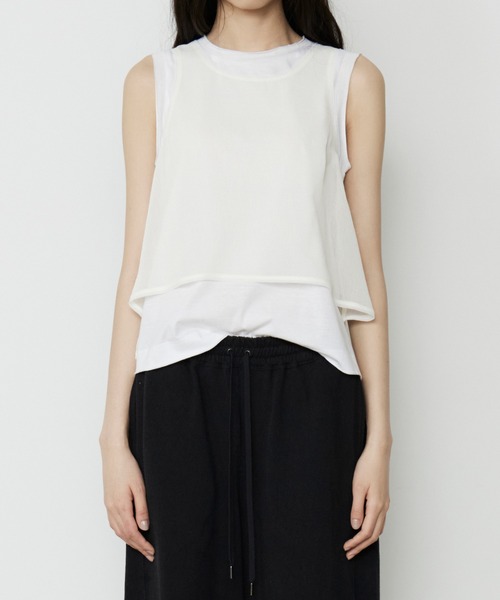 LE CIEL BLEU(ルシェルブルー)の「シフォン x コットンタンクトップ / Chiffon x Cotton Tank Top(Tシャツ/カットソー・レディース・オフホワイト/ブラック/ライトグリーン・36)」の4枚目の写真