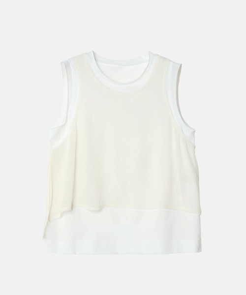 LE CIEL BLEU(ルシェルブルー)の「シフォン x コットンタンクトップ / Chiffon x Cotton Tank Top(Tシャツ/カットソー・レディース・オフホワイト/ブラック/ライトグリーン・36)」の8枚目の写真