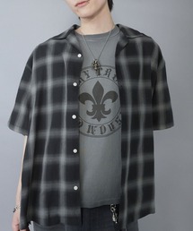 オンブレチェック半袖シャツ/開襟/ストリート・モード・グランジ対応◎