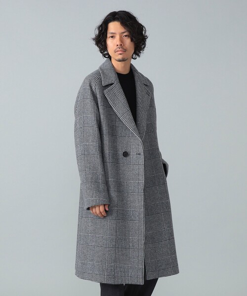 hevo / SURB ウールナイロン グレンチェック ダブルブレスト コート