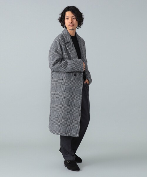 hevo / SURB ウールナイロン グレンチェック ダブルブレスト コート