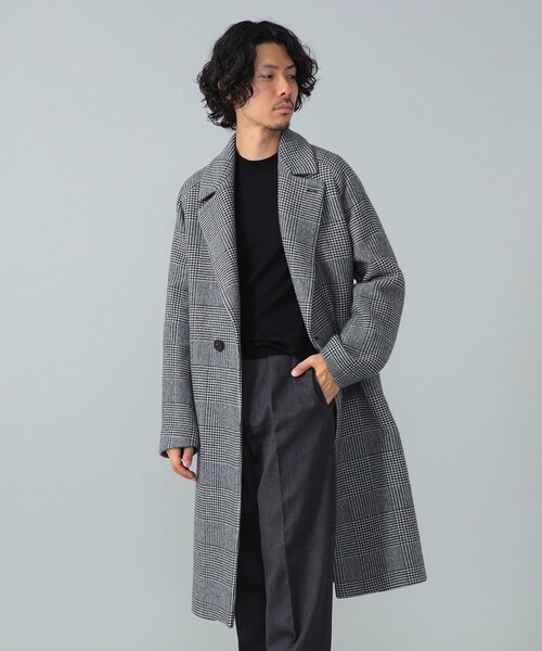 hevo / SURB ウールナイロン グレンチェック ダブルブレスト コート