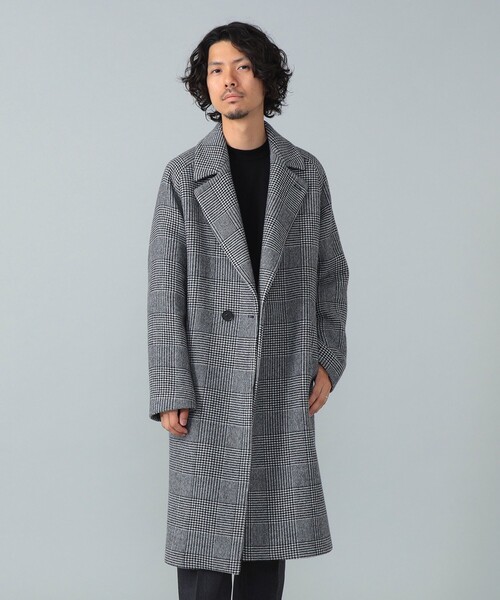 【鷹丸様用】junhashimotoチェック柄 ダブルブレストコート　サイズ4 hevo / SURB ウールナイロン グレンチェック ダブルブレスト コート
