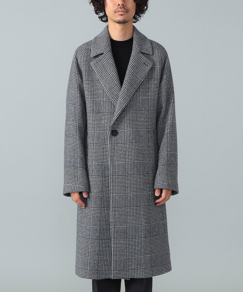 hevo / SURB ウールナイロン グレンチェック ダブルブレスト コート