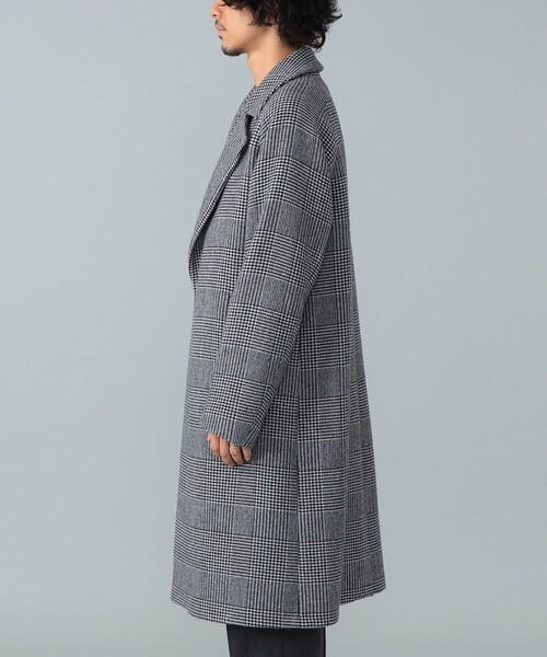 hevo / SURB ウールナイロン グレンチェック ダブルブレスト コート
