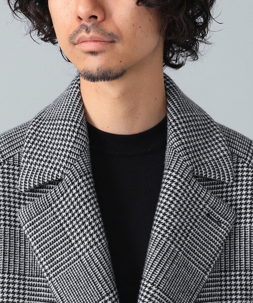 hevo / SURB ウールナイロン グレンチェック ダブルブレスト コート