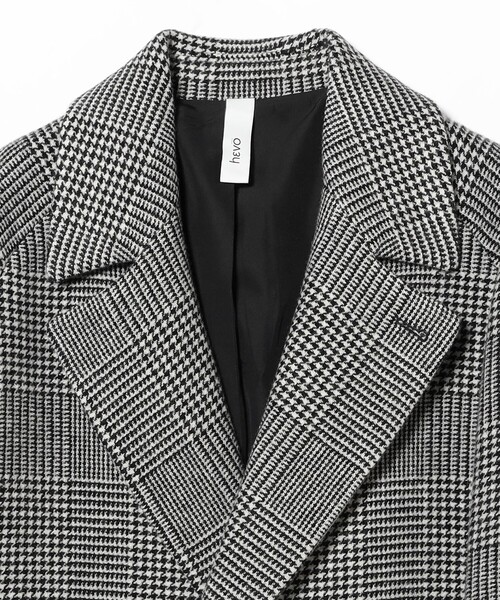 hevo / SURB ウールナイロン グレンチェック ダブルブレスト コート