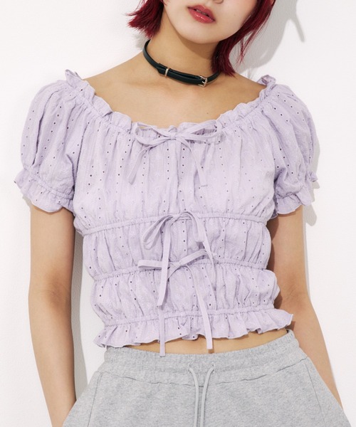 SLY COTTON LACE PUFF SLEEVE トップス　ホワイト SLY | COTTON LACE PUFF SLEEVE トップス (シャツ・ブラウス