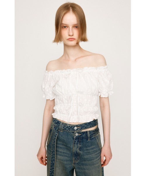 SLY COTTON LACE PUFF SLEEVE トップス ホワイト セール】COTTON LACE PUFF SLEEVE TOPS コットン レース