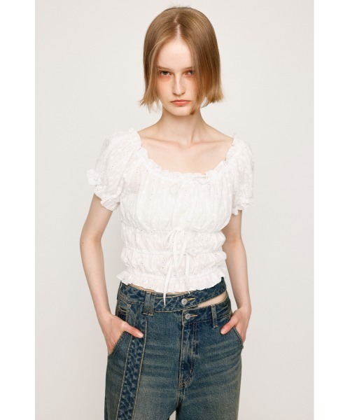 SLY COTTON LACE PUFF SLEEVE トップス ホワイト セール】COTTON LACE PUFF SLEEVE TOPS コットン レース