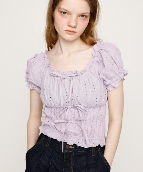 SLY コットン レース パフスリーブ トップス SLY（スライ）の「COTTON LACE PUFF SLEEVE TOPS コットン