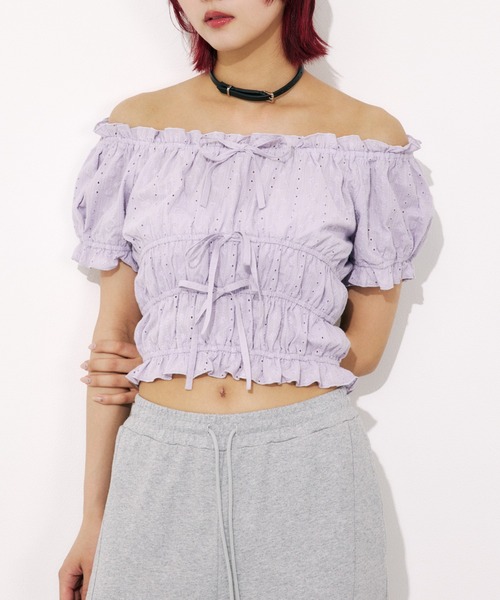 SLY COTTON LACE PUFF SLEEVE トップス　ホワイト SLY | COTTON LACE PUFF SLEEVE トップス (シャツ・ブラウス